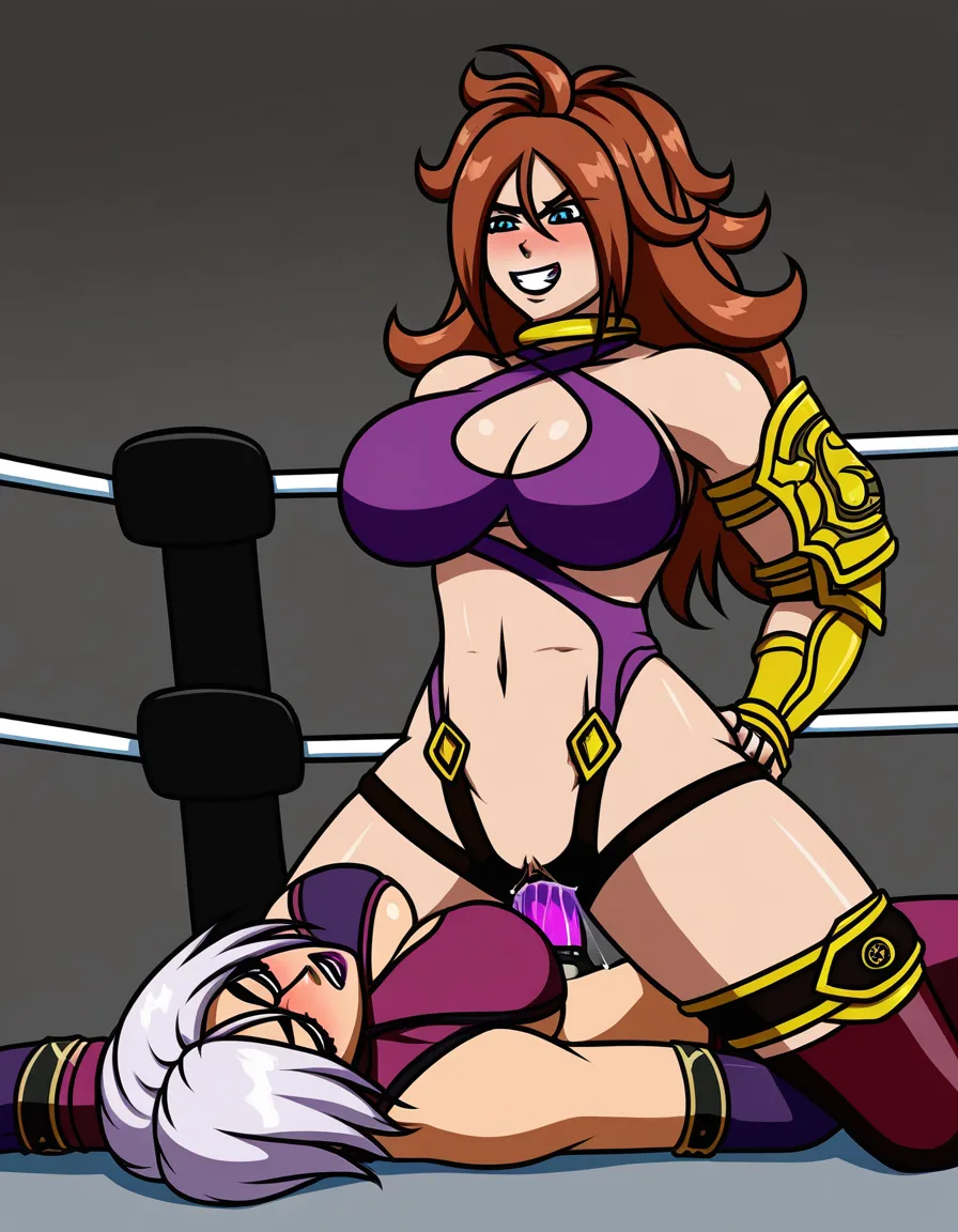 2girls yuri sex, @android_21, isabella_valentine_(soul_calibur) , wrestling_ring defeated , strapon , pussy_juice , orgasm , vaginal_object_insertion,, hentai_studio_quality, hentai_studio_quality