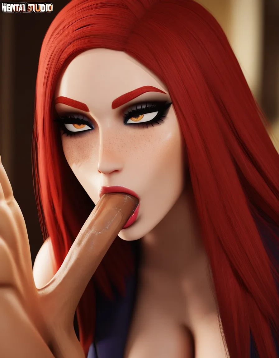 highly detailed, natural lighting, redhead woman, red hair, open clothes, blowjob, natural skin texture, hentai_studio_quality