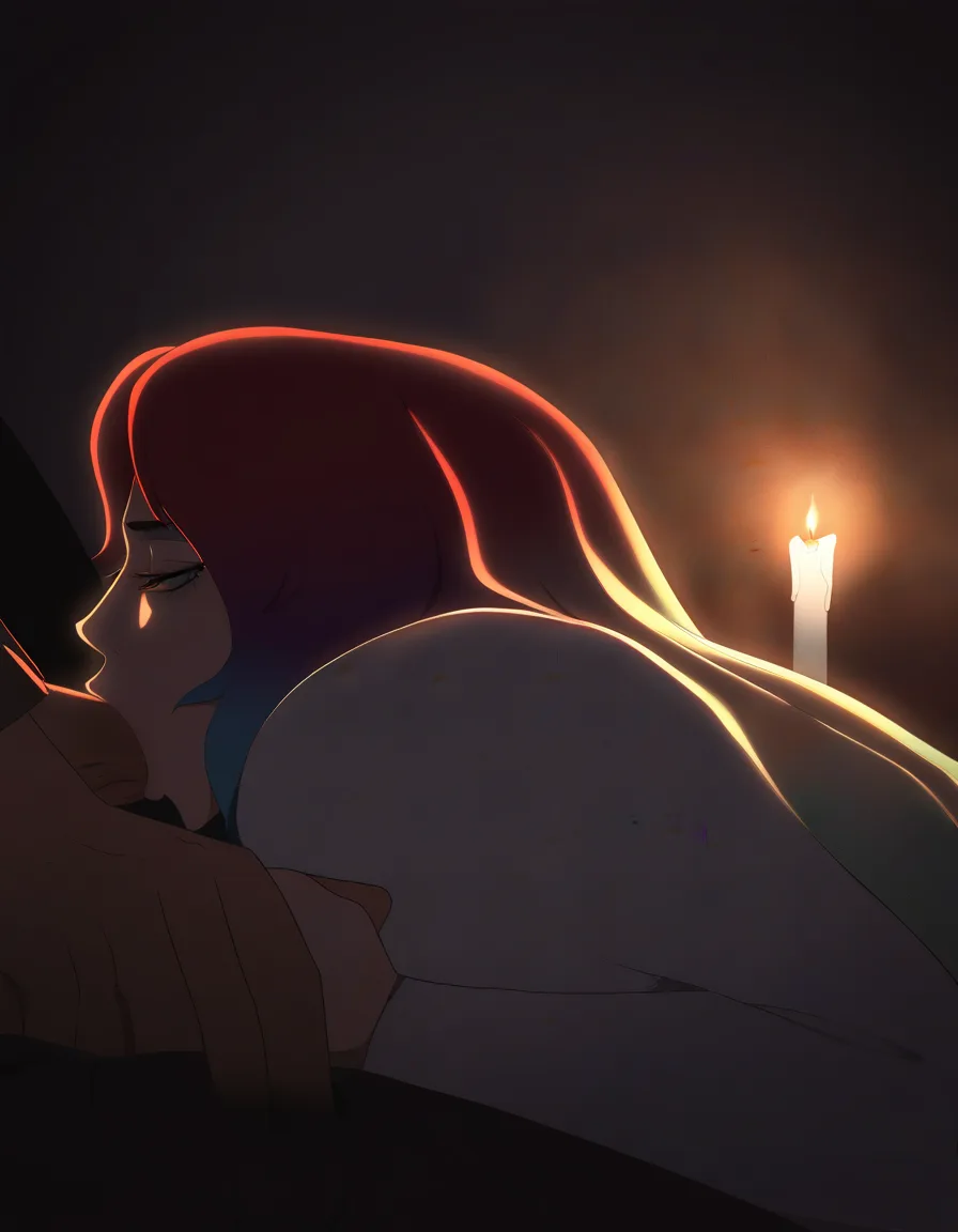 Anime quality, sharp focus, couple, gradient hair, at work, blowjob, candlelight, 8k uhd photo, hentai_studio_quality