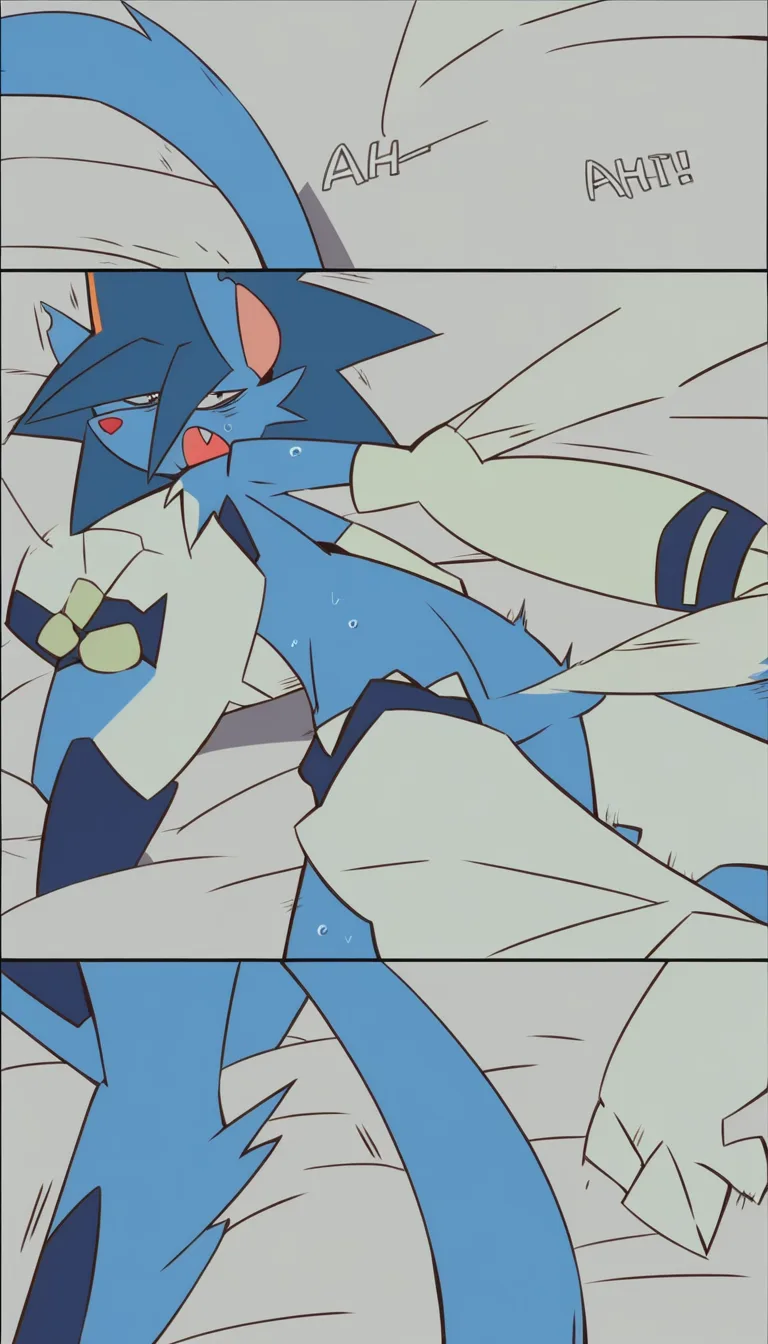 Furry gets it doggystyle , Blue furry on the bed , from_above , moaning sound_effects