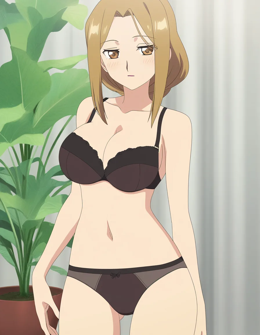 masterpiece, fine detail, milf, ass visible through thighs, underwear, anal sex, plant, visual novel art, (anime style:1.3), 2d, anime screencap, cel shading, flat color