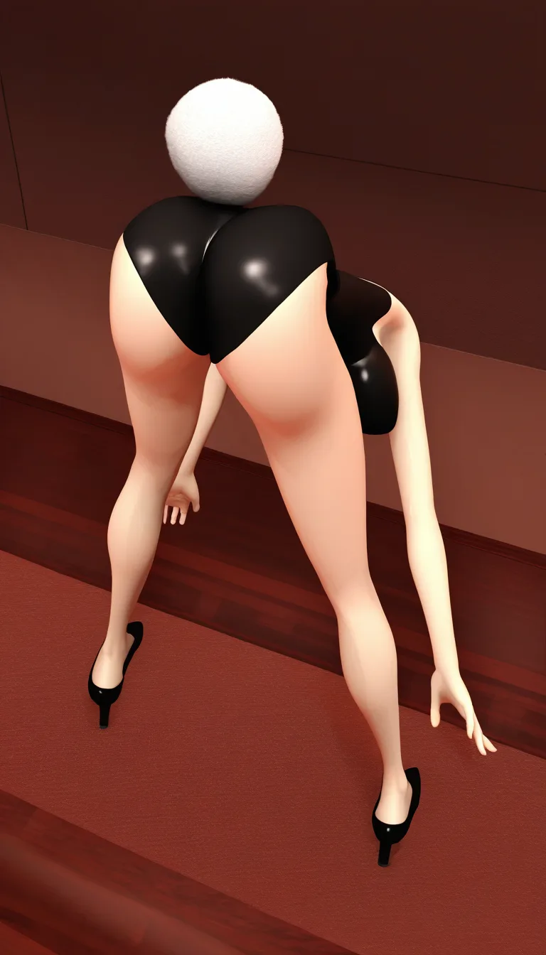 detailed textures, 8k, bunny girl, barefoot, shoes, bent over, full body, volumetric render, score_9, score_8, 3d render, octane render, subsurface scattering, ray tracing, smooth shading