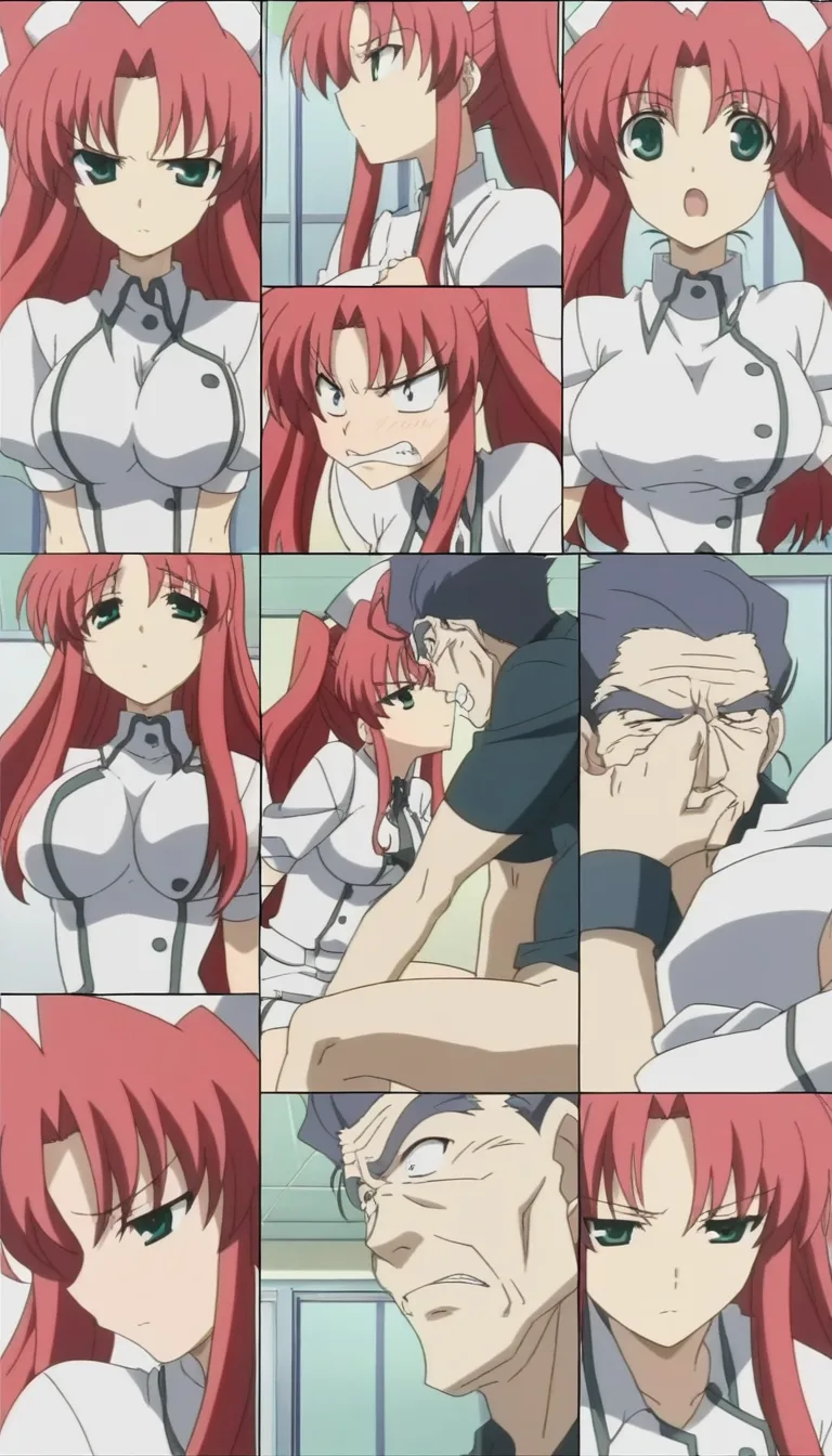 best quality, intricate details, nurse , red hair, fucked, angry, twintails, old_man, age_difference