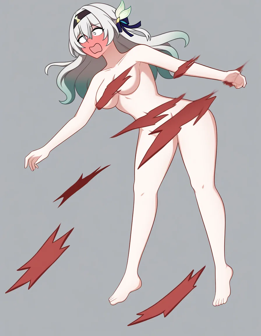 Firefly_Honkai_Star_Rail, exploding_clothes nude feet barefoot scared blush falling, hentai_studio_quality