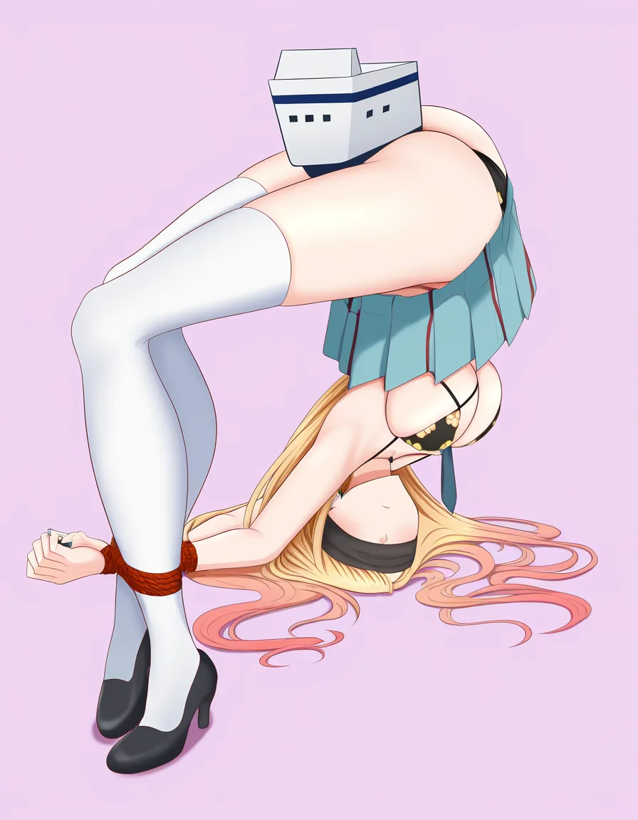 Marin kitagawa, flexible, contortion, expressionless, hard-core bondage, blindfolded, cruise ship, hentai_studio_quality