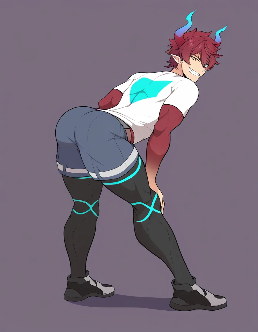 highres, vivid, male focus, muscular, short sleeves, bent over, hentai style, hentai_studio_quality