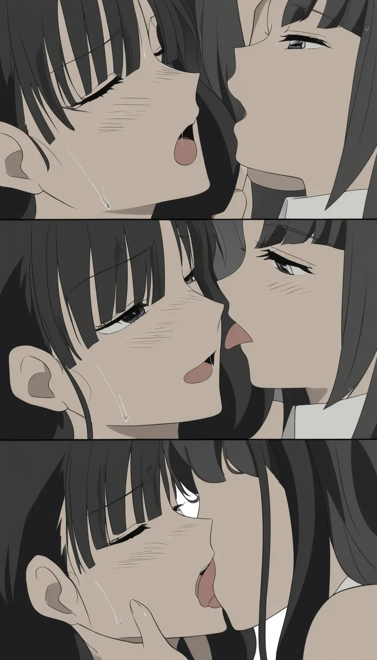 2girls, adult, yuri, 69, licking, moaning, wet, manga, monochrome, close-up, (anime style:1.3), 2d, anime screencap, cel shading, flat color, @00osamio00