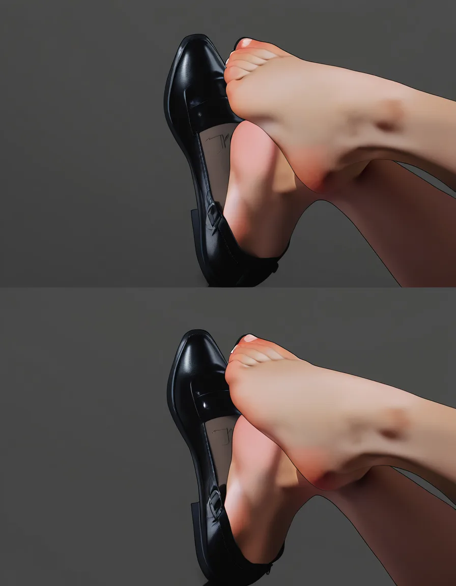 cinematic photo, 8k, low angle, male focus, fully nude, black footwear, simple background, hyperrealistic, hentai_studio_quality