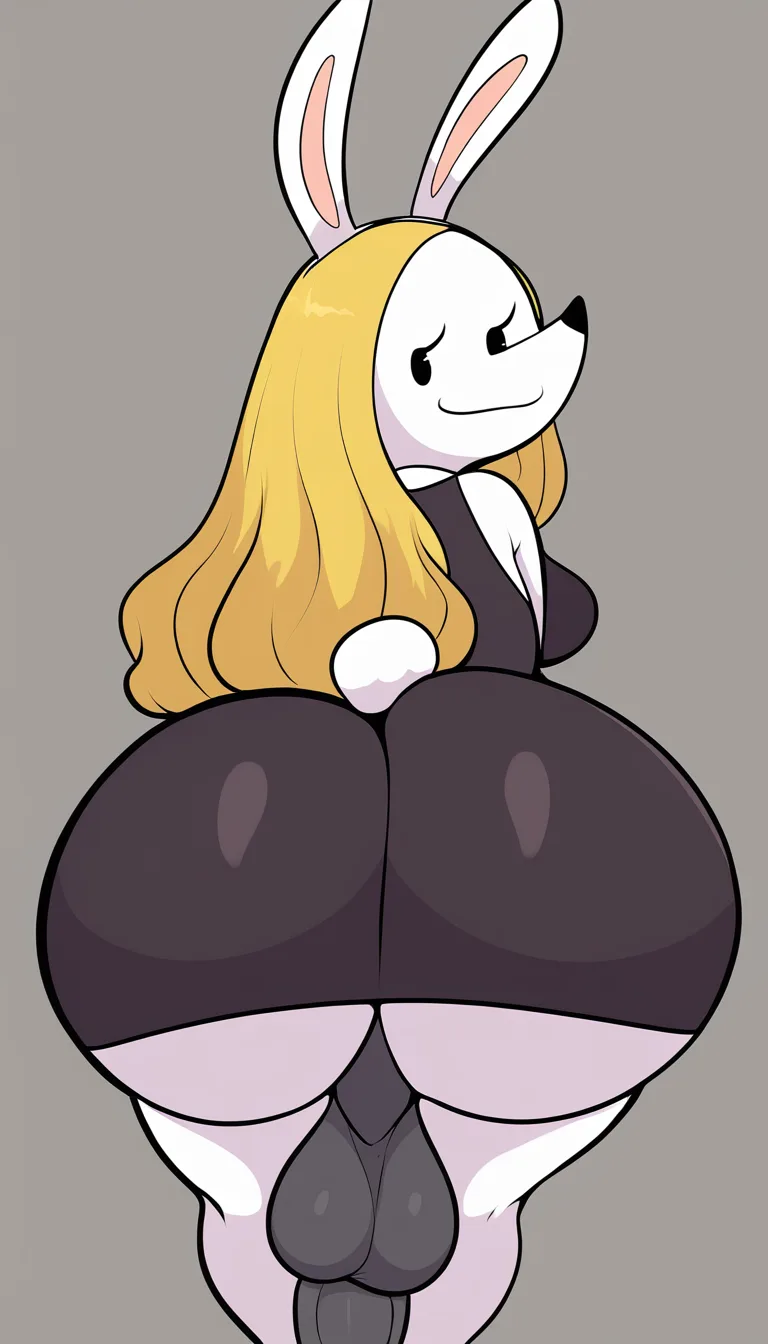 futa,short yellow hair,fat square grey horsecock,one piece,bunny,furry,white fur,grey horsecock,big ass,thick thighs,tight black dress,half errect cock,,,,,,,,,,, make the futa rabbit fuck a furry femboy in the butt
