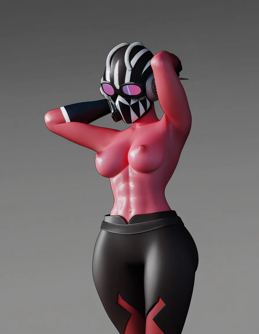 highres, vivid, succubus, wet skin, topless, armpits, grey background, vivid anime colors, score_9, score_8, 3d render, octane render, subsurface scattering, ray tracing, smooth shading