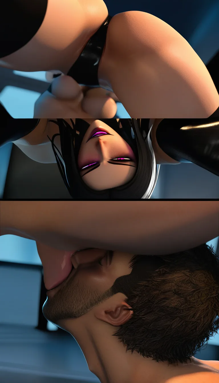 1boy, 1girl, dominatrix, femdom, bondage, facesitting, cunnilingus, score_9, score_8, 3d render, octane render, subsurface scattering, ray tracing, smooth shading