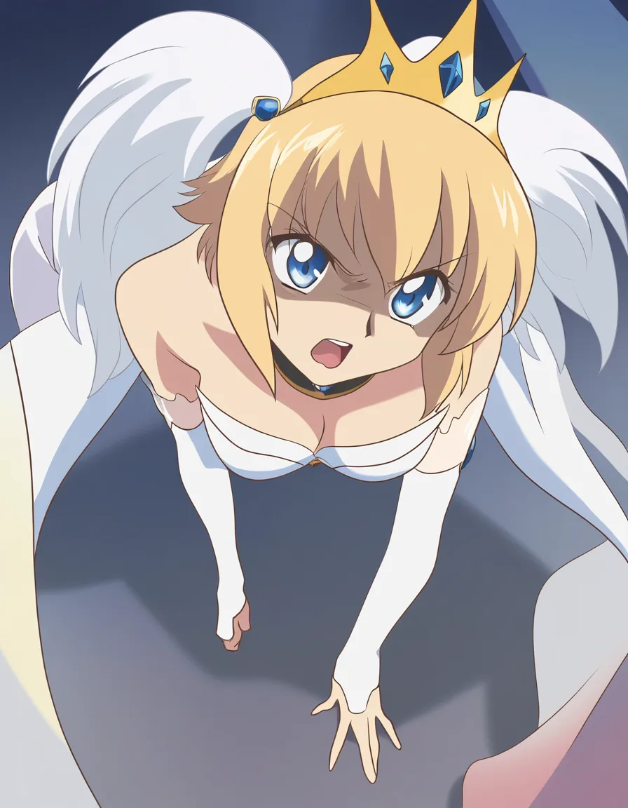 ultra detailed shading, princess, choker, bent over, intense passion, from above, visual novel art, (anime style:1.3), 2d, anime screencap, cel shading, flat color