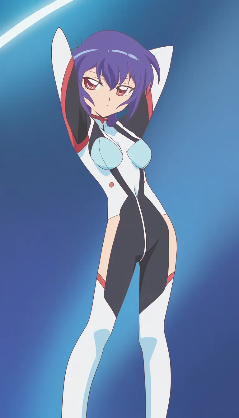 Bodysuit wearing girl showing her pusy, (anime style:1.3), 2d, anime screencap, cel shading, flat color
