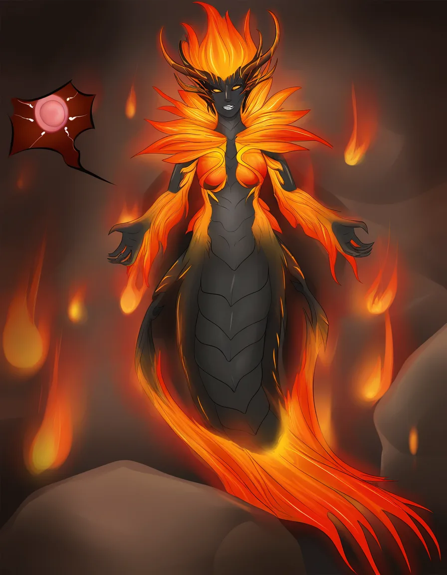 ((monster girl flame atronach)), skyrim, flame atronach, ((impregnation)), sex, glossy highlights, strikingly beautiful, radiant complexion, early twenties, hentai_studio_quality, hentai_studio_quality