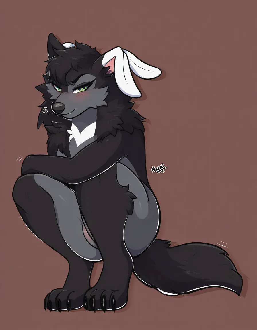 a futanari white rabbit dominates black wolf, hentai_studio_quality