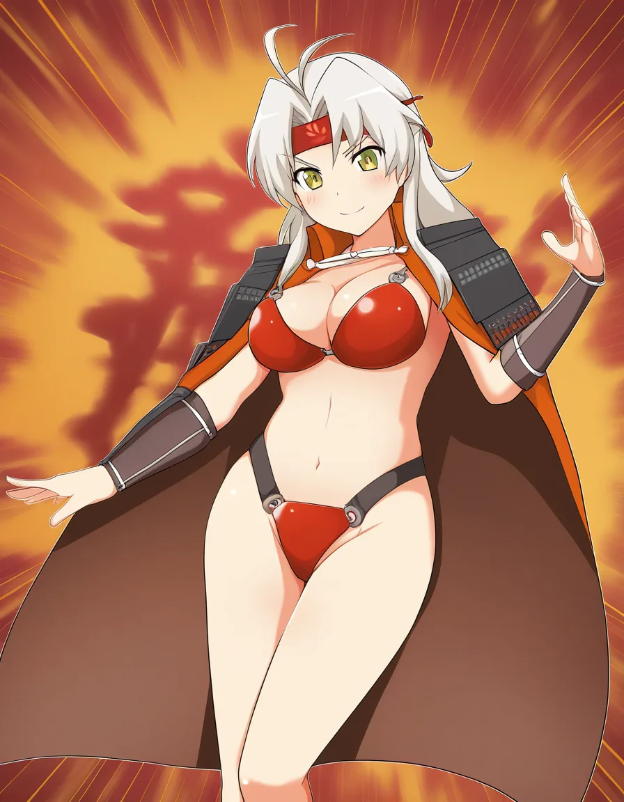 sengoku renka zoom ,takeda shingen ,bikini armor,white hair ,, hentai_studio_quality