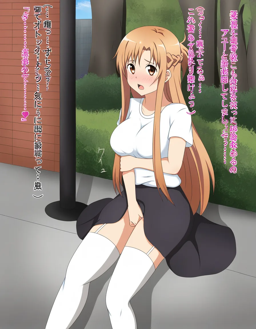 Asuna from SAO, masturbation, public, hentai_studio_quality