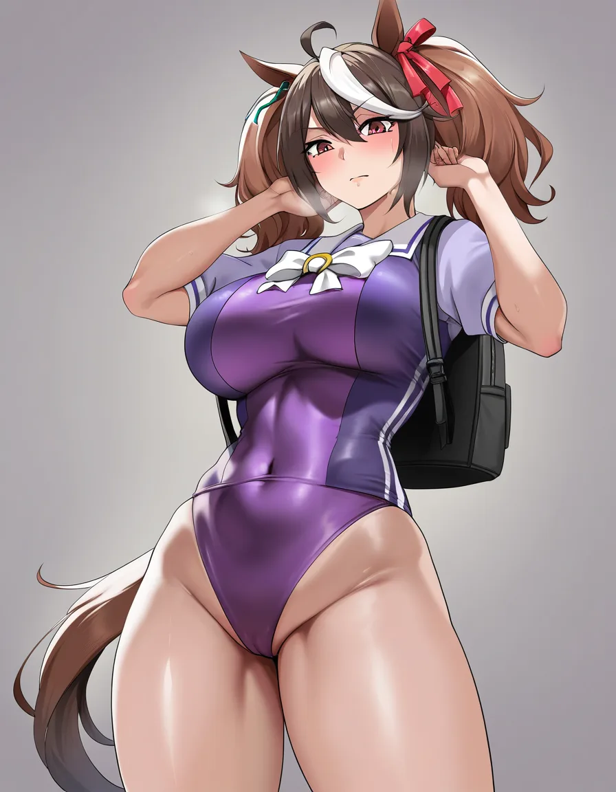 tracen_school_uniform thick_thighs short_twintails horse_girl backpack, hentai_studio_quality