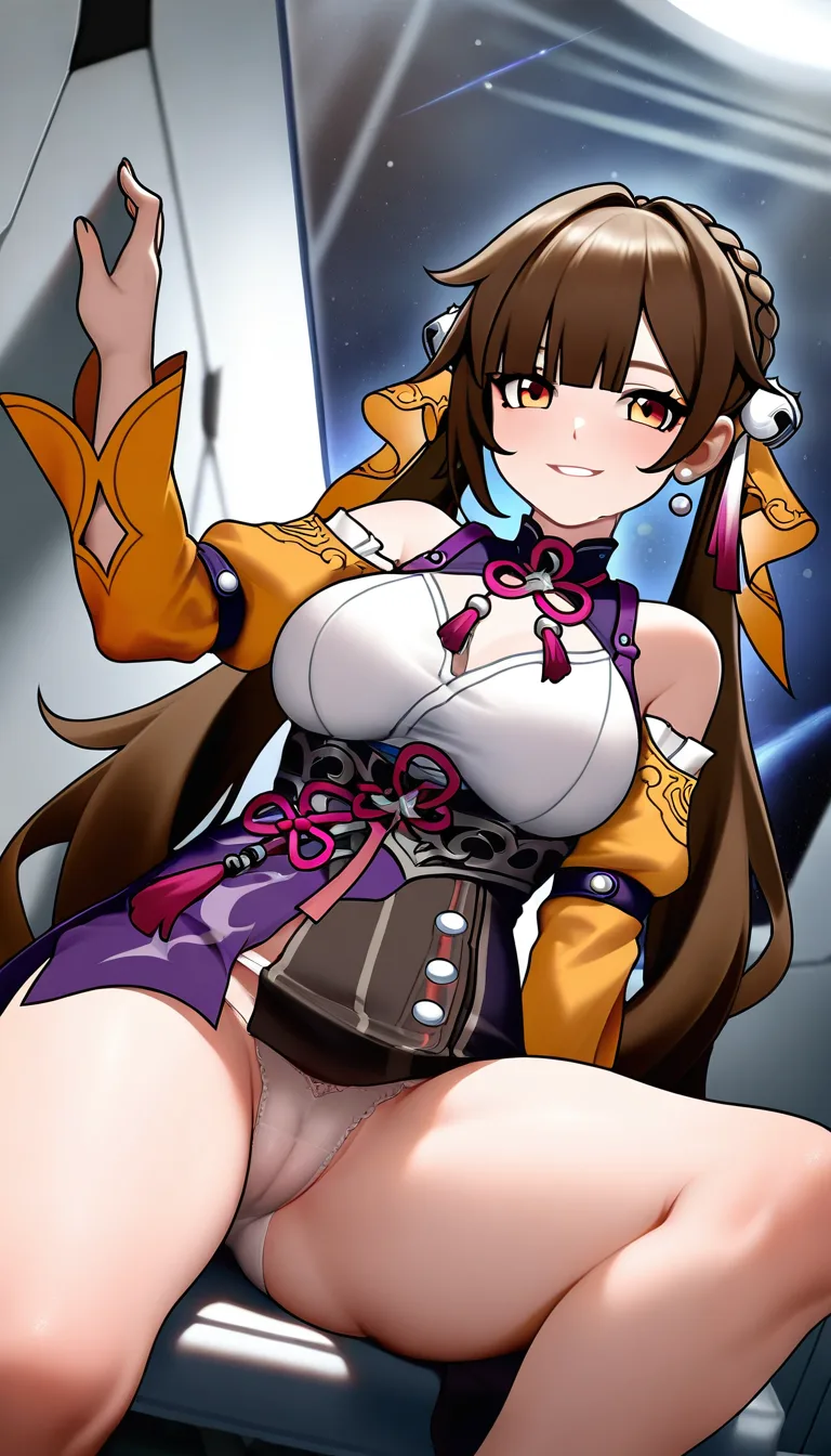Masterpiece, honkai star rail, 1girl, Sushang, Cameltoe, Easy going smile, medium breasts, sitting, thighs together, medium thighs, outfit, looking at viewer, panties, Space ship corridor.,,, value:0.1 for: hentai_studio_quality.,,, hentai_studio_quality, hentai_studio_quality, hentai_studio_quality, hentai_studio_quality, hentai_studio_quality, hentai_studio_quality, hentai_studio_quality, hentai_studio_quality, hentai_studio_quality