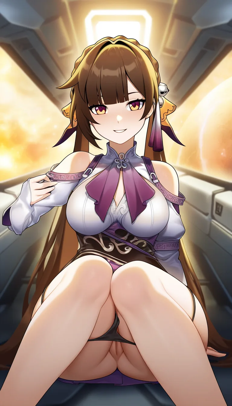 Masterpiece, honkai star rail, 1girl, Sushang, pussy, Easy going smile, medium breasts, sitting, thighs together, medium thighs, outfit, looking at viewer,  panties down, Space ship corridor.,,, value:0.1 for: hentai_studio_quality.,,, hentai_studio_quality, hentai_studio_quality, hentai_studio_quality, hentai_studio_quality, hentai_studio_quality, hentai_studio_quality, hentai_studio_quality, hentai_studio_quality, hentai_studio_quality, hentai_studio_quality, hentai_studio_quality, hentai_studio_quality