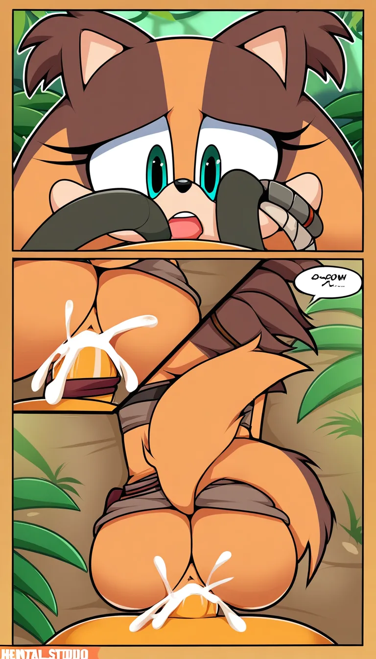 Original sticks the jungle badger from Sonic BOOM, Mint colored eyes, from behind, on stomach, open mouth, moaning, on stomach sex, pov vaginal sex, pov white no hairs cock, no pov hands, jungle, Brown worn-down tube top and Brown skirt tied with an auburn belt, no panties, manga panel look, l eyes looking upward, cum in pussy, hentai_studio_quality, hentai_studio_quality, hentai_studio_quality, hentai_studio_quality, hentai_studio_quality, hentai_studio_quality