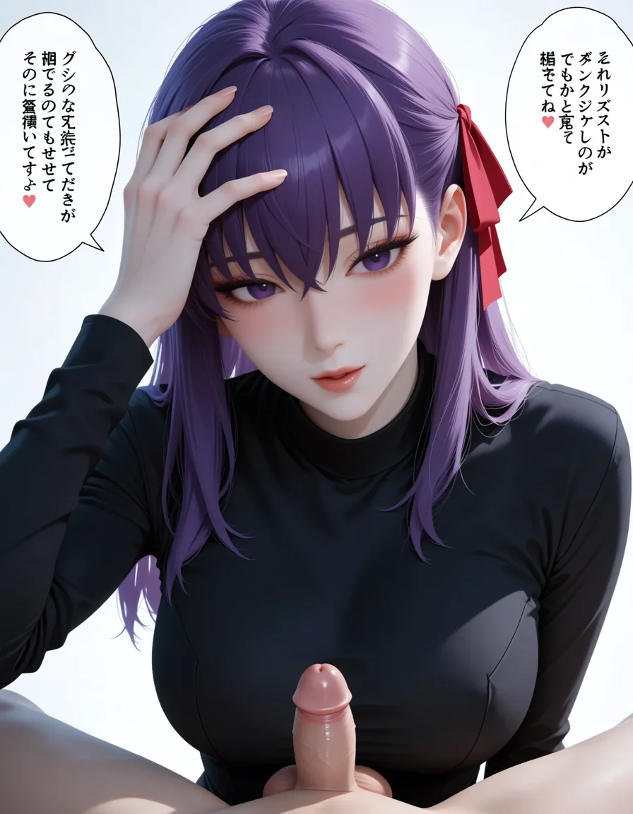 masterpiece, best quality, score_7, newest, anime screenshot, official art, 1girl, masterpiece, best quality, Sakura Matou from Fate, wearing a black top, looking down at a small penis in SPH POV, hand on her forehead, slightly blushing with a mocking expression, speech bubbles, detailed, anime style, extreme femdom small penis humiliation matou sakura, (flat color:1.3), hard cel shading, thin crisp lineart, high key daylight, vivid primary palette, bright clean background