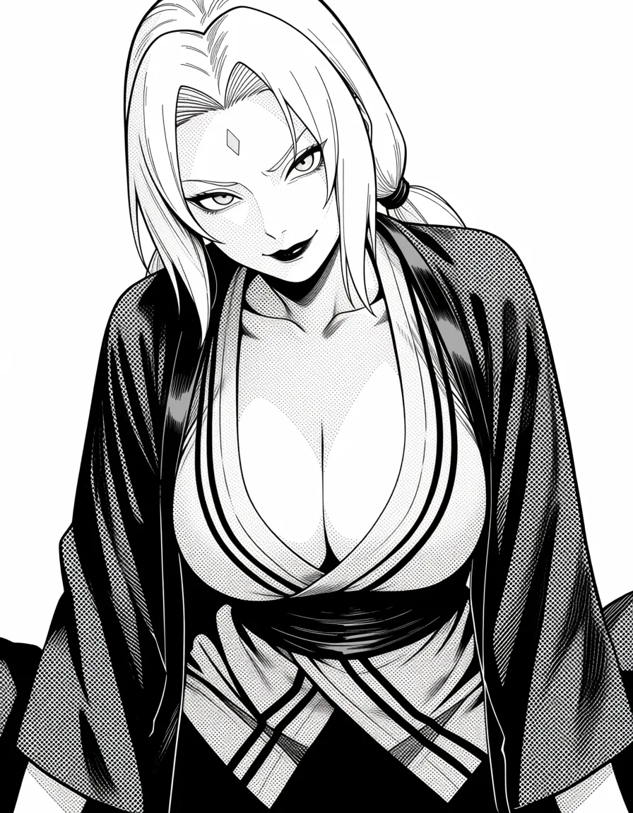 masterpiece, best quality, score_7, newest, manga, monochrome, greyscale, 1girl, cowgirl_position
tsunade (naruto), (monochrome:1.7), (greyscale:1.7), screentone, halftone dots, ink hatching, bold black spotting, white background