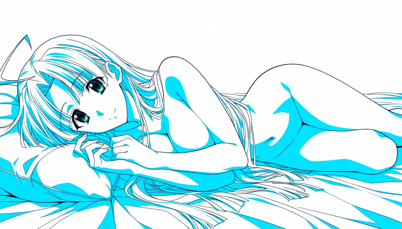 masterpiece, best quality, score_7, newest, anime screenshot, official art, asia argento, high school dxd, 1girl, bed room, pillow, nude, lying, on side, pov., (flat color:1.3), hard cel shading, thin crisp lineart, high key daylight, vivid primary palette, bright clean background