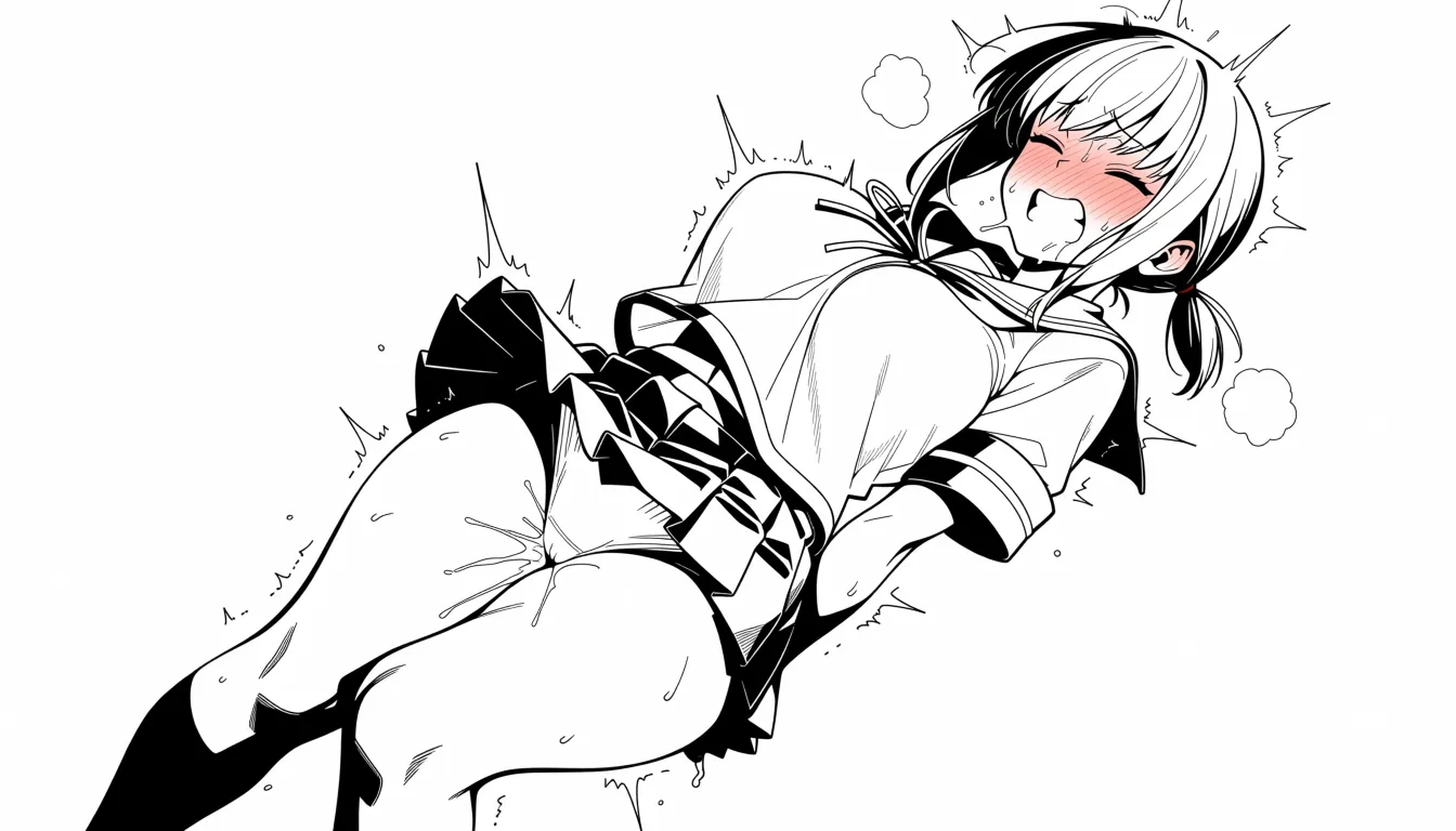 masterpiece, best quality, score_7, newest, anime screenshot, official art, 1girl, orgasm squirting trembling large_breasts wide_hips huge_ass plump, fubuki (kancolle), (flat color:1.3), hard cel shading, thin crisp lineart, high key daylight, vivid primary palette, bright clean background
