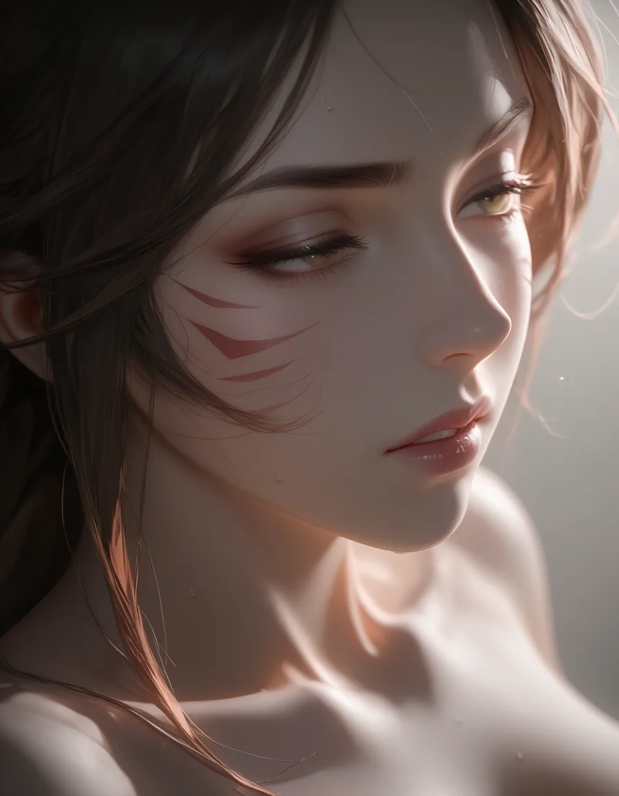 masterpiece, best quality, score_7, newest, photorealistic, realistic, 3d, 1woman, Поза собаки. Вход в вагину. Хвост. Ракурс со спины. Лицо вверх. Ахегао. Высунутый язык. ahri (league of legends), (realistic:1.6), natural skin pores, subsurface scattering, soft neutral daylight, shallow depth of field, desaturated cinematic color grading, film grain