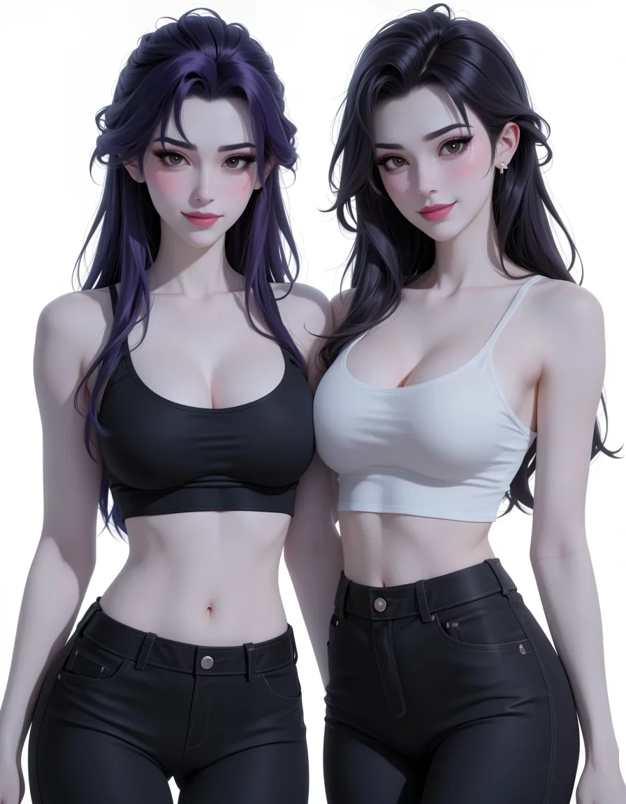masterpiece, best quality, score_7, newest, webtoon, manhwa, digital coloring, premium quality, detailed, 2girls, collarbone, pants, facesitting, shy smile, cowboy shot, refined aesthetic, widowmaker (overwatch) mercy (overwatch), clean vector lineart, soft gradient cel shading, pastel palette, gentle ambient light, minimal background