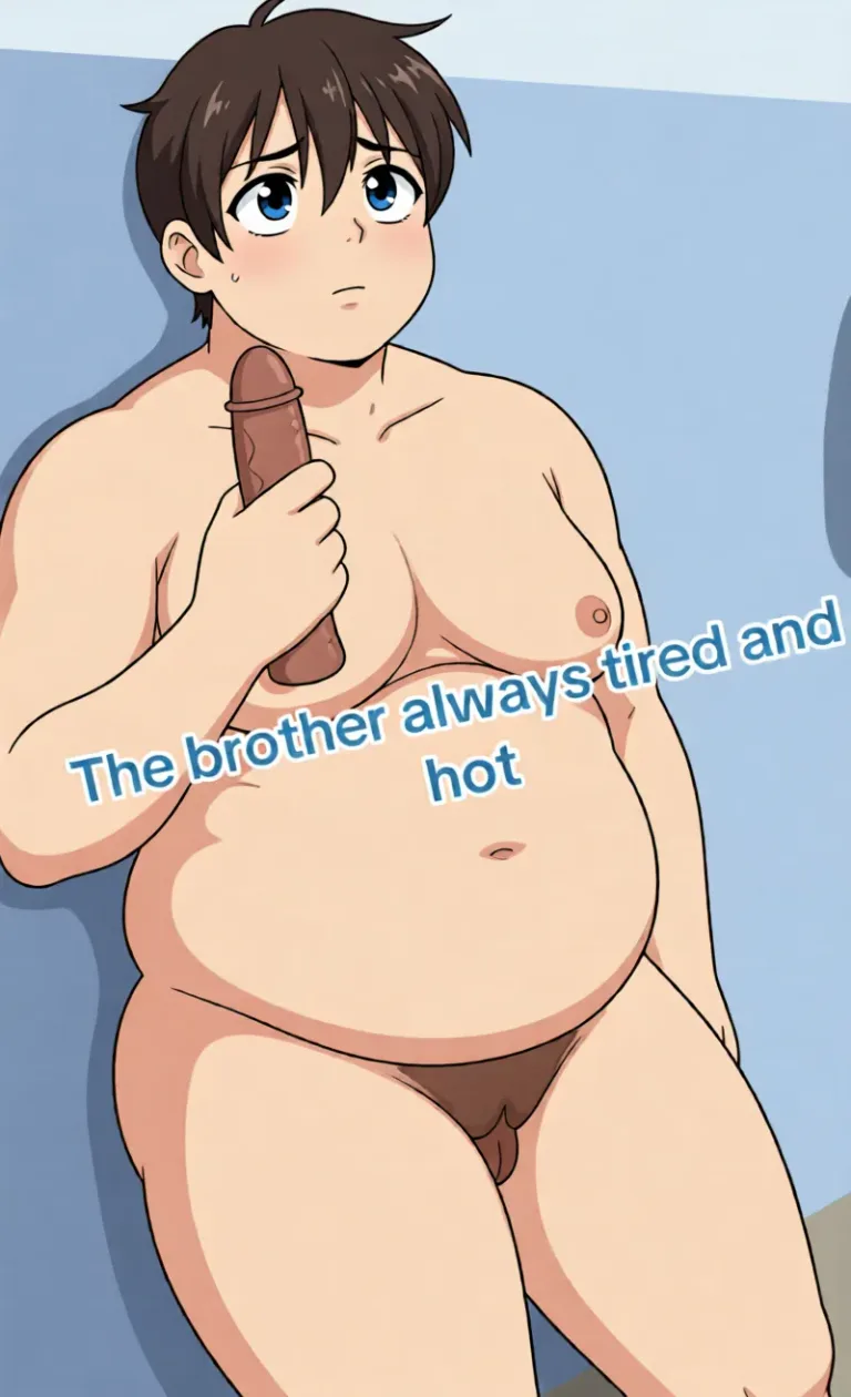 make this man completly naked by removing everything from him and make him chubby.make his show and make it dick girthy but short make his nipples big and make his butt big and turn the fan into a dildo. Redraw the entire picture as 2D anime artwork: clean cel shading, flat blocks of colour, crisp ink line art, large stylised eyes, simplified anime facial features and simplified anime hair. The background is drawn in the same anime style. Nothing in the frame keeps its photographic appearance.
