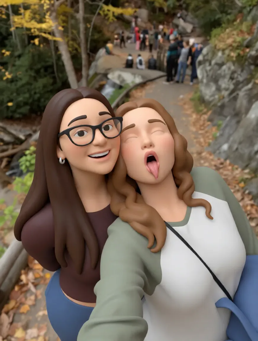 Naked with mouth open sucking dick. Rebuild the entire picture as a stylised 3D character render: smooth matte surfaces, clean subdivided geometry, simplified toy-like proportions and even studio-style CG lighting, in the look of an animated feature rather than of a camera. The background is rendered in the same style. Nothing in the frame keeps its photographic appearance.