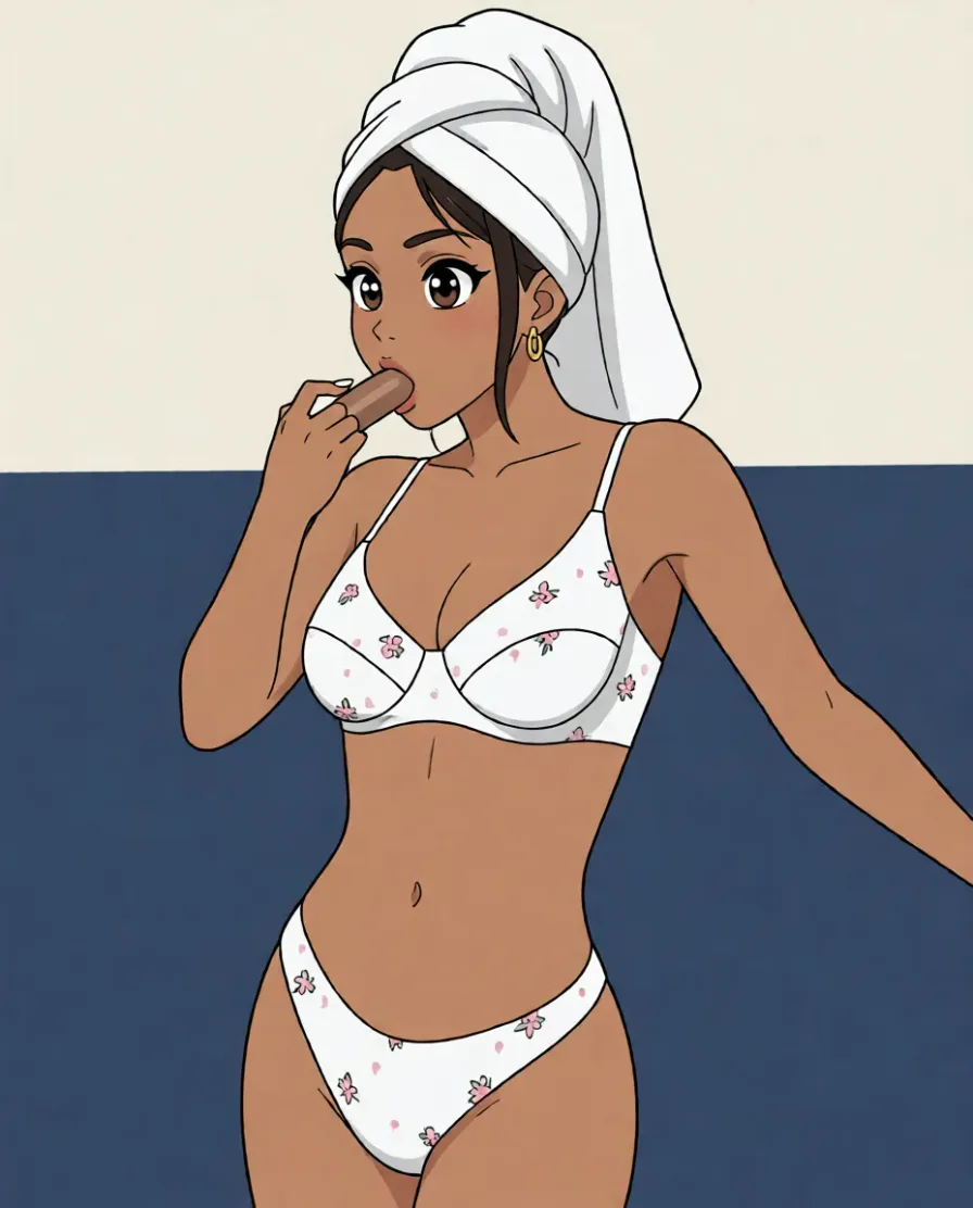 The girls sucks multiple takes one dick in one hand and sucks the second dicks from the second hand. Redraw the entire picture as 2D anime artwork: clean cel shading, flat blocks of colour, crisp ink line art, large stylised eyes, simplified anime facial features and simplified anime hair. The background is drawn in the same anime style. Nothing in the frame keeps its photographic appearance.