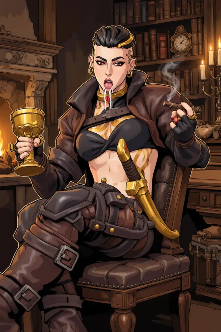 Save her face and style. fellatio. cum_in_mouth. Redraw the entire picture as hentai artwork: bold ink outlines, saturated flat colour, glossy cel shading and exaggerated stylised anatomy in the usual manga proportions. The background is drawn in the same style. Nothing in the frame keeps its photographic appearance.