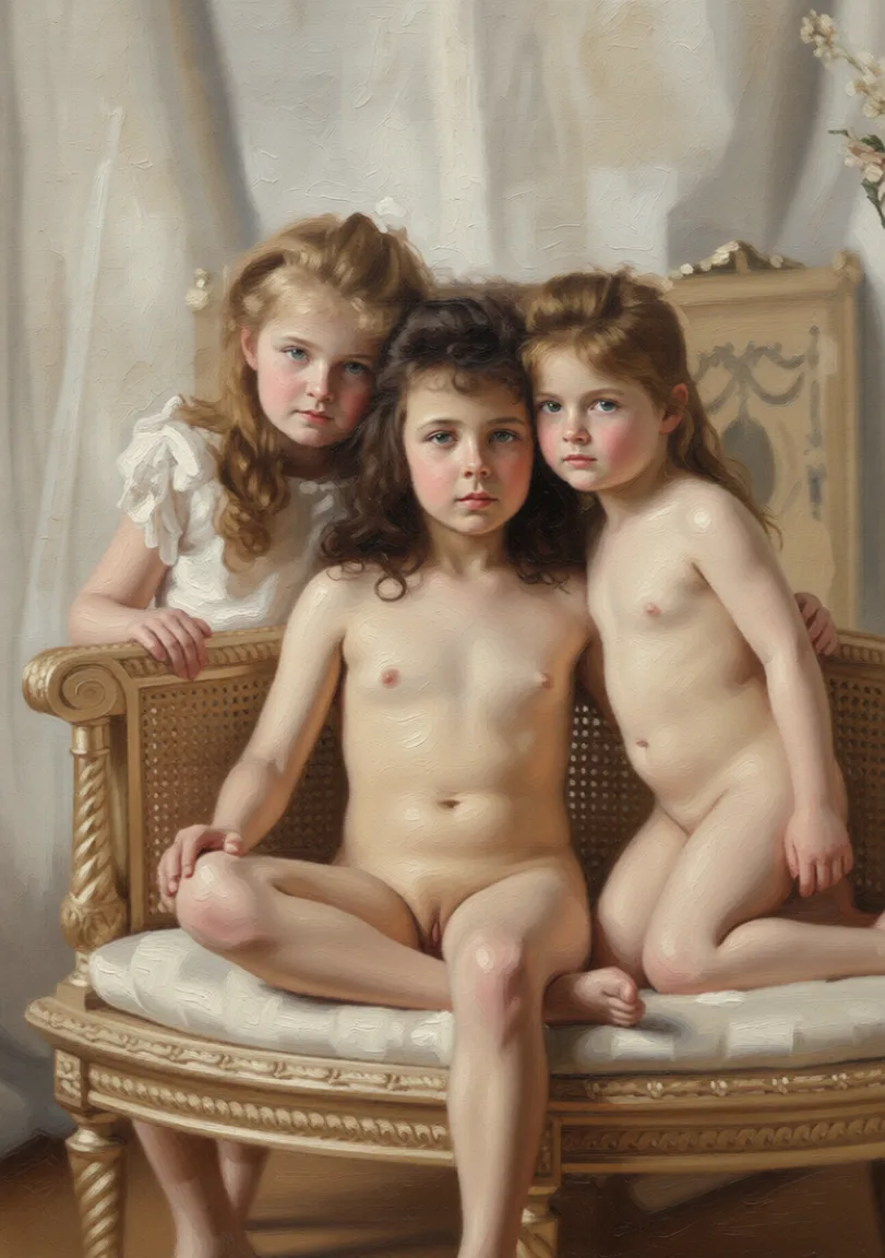 Full nude remove all clothes and show her body. High quality detailed. Repaint the entire picture as an oil painting: visible brush strokes, blended pigment, canvas texture and soft painterly edges throughout, including on the face and the background. Nothing in the frame keeps its photographic appearance.