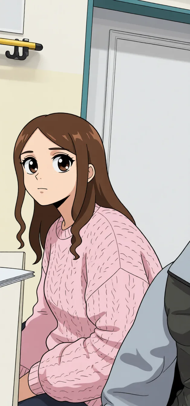Let her jerks off. Redraw the entire picture as 2D anime artwork: clean cel shading, flat blocks of colour, crisp ink line art, large stylised eyes, simplified anime facial features and simplified anime hair. The background is drawn in the same anime style. Nothing in the frame keeps its photographic appearance.