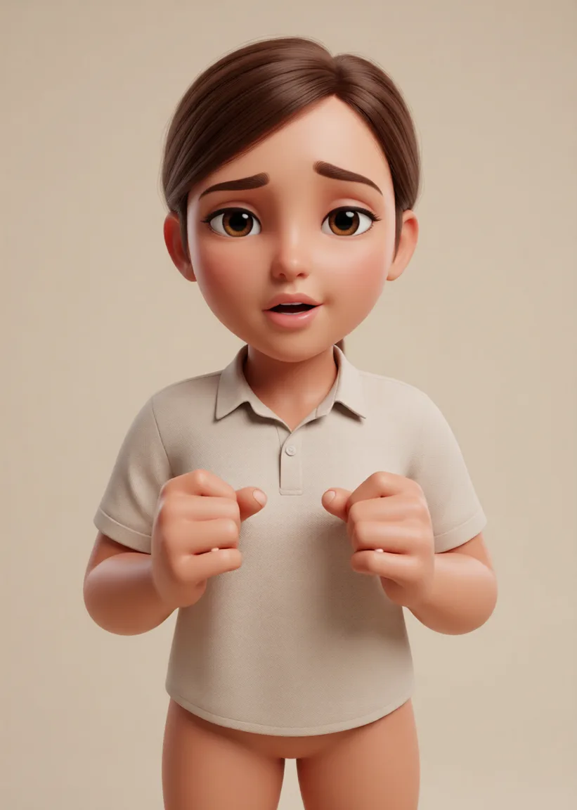 сделай девкой, на крашеной шлюхой которая минет делает. Rebuild the entire picture as a stylised 3D character render: smooth matte surfaces, clean subdivided geometry, simplified toy-like proportions and even studio-style CG lighting, in the look of an animated feature rather than of a camera. The background is rendered in the same style. Nothing in the frame keeps its photographic appearance.