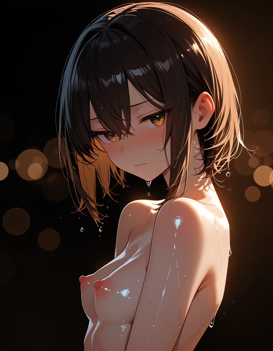 masterpiece, best quality, score_7, newest, highres, absurdres, anime coloring, 1other, admiral (kancolle) anal, glossy shiny skin, wet highlights, (dim warm lighting:1.2), dramatic rim light, deep shadows, dark bokeh background, sensual mood