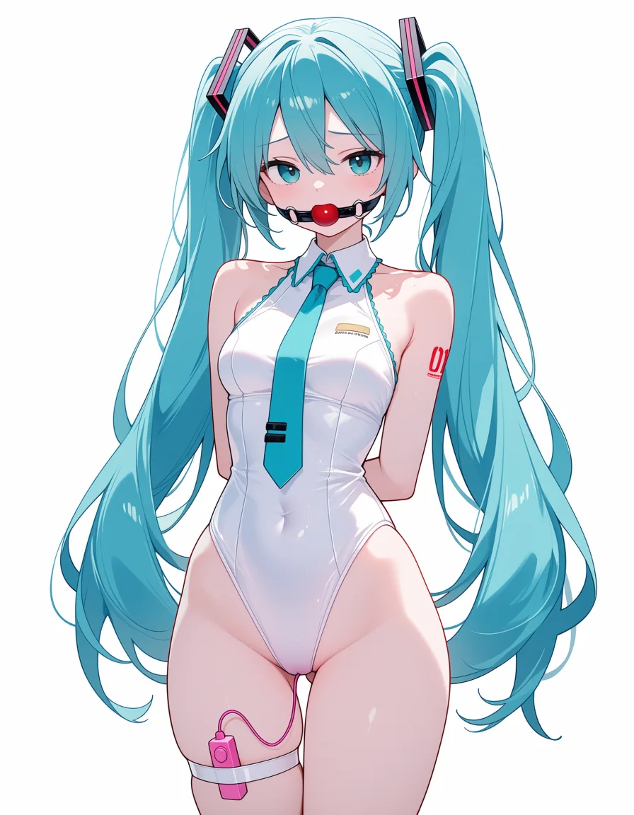 masterpiece, best quality, score_7, newest, webtoon, manhwa, digital coloring, 1girl, hatsune miku bdsm, gagged, vibrator, clean vector lineart, soft gradient cel shading, pastel palette, gentle ambient light, minimal background