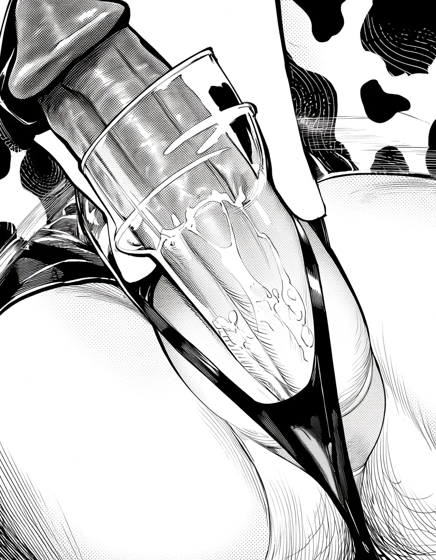 masterpiece, best quality, score_7, newest, manga, monochrome, greyscale, 1girl, cow outfit , Futanari, horse penis, the leotard is up, there’s a glass in the hand, a glass of semen.
kousaka reina, (monochrome:1.7), (greyscale:1.7), screentone, halftone dots, ink hatching, bold black spotting, white background
