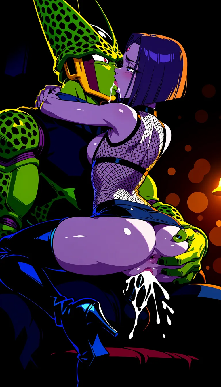 masterpiece, best quality, score_7, newest, highres, absurdres, anime coloring, 1boy, 1girl, morning sunshine, dutch_angle, purple skin raven (dc), wet_clothes, breasts_out, scream moaning, thigh high boots, over coffee table, pussy_juice, cowgirl_position , full_body, smaller breasts, tight anus, midday sun, arched_back cum inside straddling looking_at_viewer orgasm, sex with green skin perfect cell (dragon ball) denim microskirt, stripper, orgasm face, surprised prostitution, ass grab, frontal view, arms around shoulders, kissing passionately, fishnet suit, eyes open moan French kissing, fingering asshole, glossy shiny skin, wet highlights, (dim warm lighting:1.2), dramatic rim light, deep shadows, dark bokeh background, sensual mood