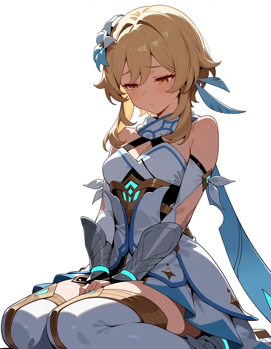 masterpiece, best quality, score_7, newest, anime screenshot, official art, 1girl, mirror masturbation lumine (genshin impact), (flat color:1.3), hard cel shading, thin crisp lineart, high key daylight, vivid primary palette, bright clean background