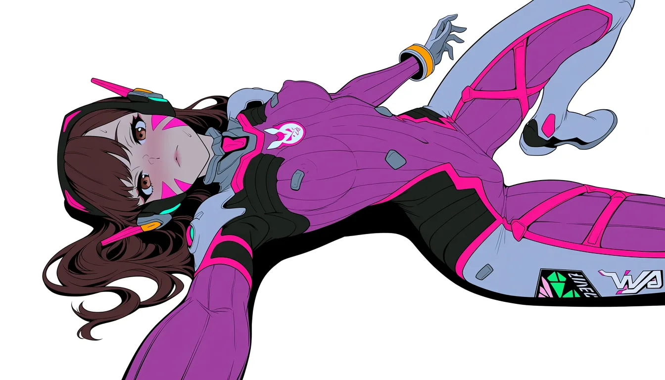 masterpiece, best quality, score_7, newest, anime screenshot, official art, d.va, overwatch, amber, genshin impact, lies, hot stuffy heavy breathing, lewd face, boobs, pink nippless, sexy perfect body, visible blush pubis, perfect skin, perfect long hips, cameltoe, slutty fragile petite skinny thin body slim, cute sweet, very loong eyelashes, perfect very big eyes, hornyy pervert naughty lewd, best quality 4k high detail, unusual pose dynamic pose, sweaty,, (flat color:1.3), hard cel shading, thin crisp lineart, high key daylight, vivid primary palette, bright clean background