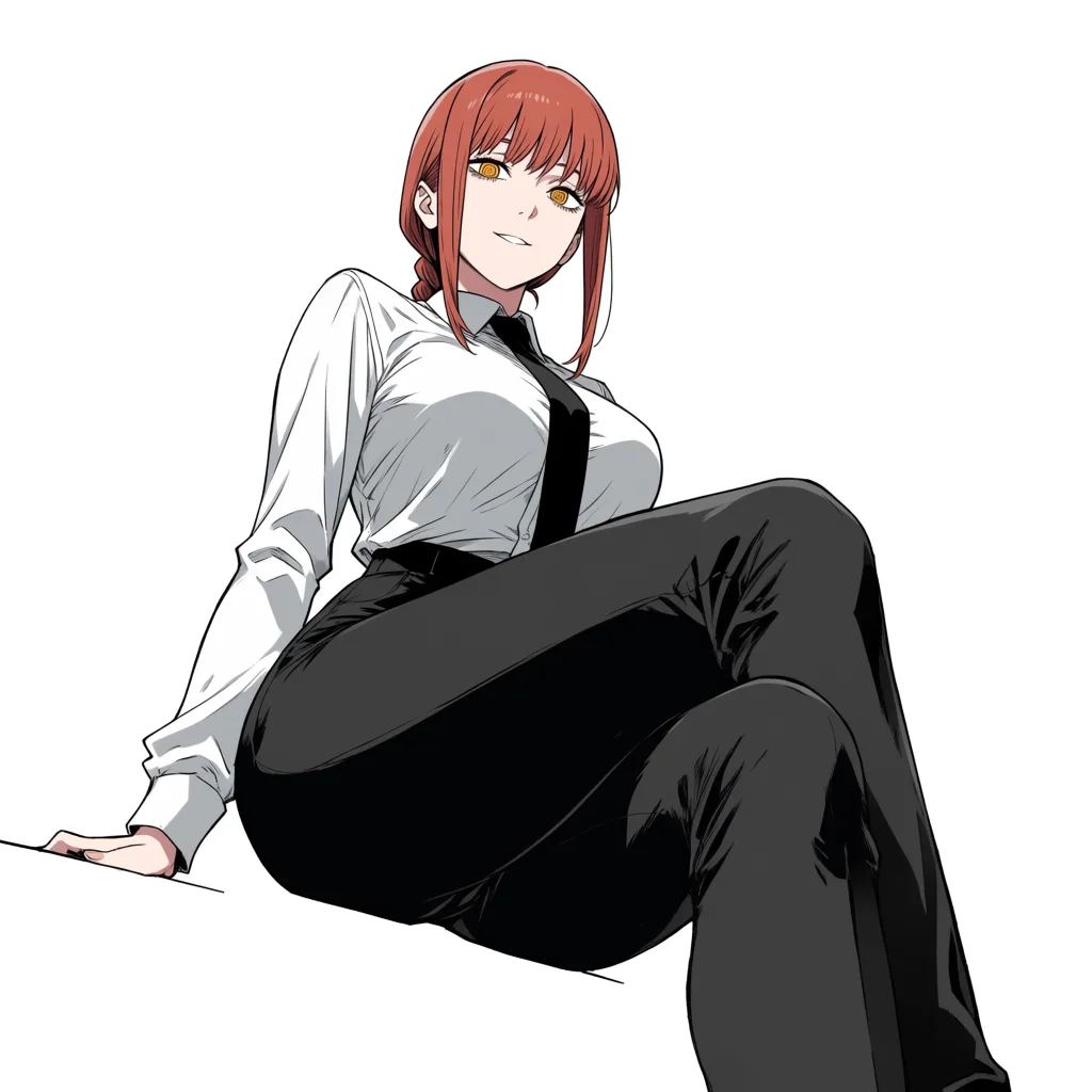 masterpiece, best quality, score_7, newest, anime screenshot, official art, 1girl, makima (chainsaw man),femdom,shoejob, (flat color:1.3), hard cel shading, thin crisp lineart, high key daylight, vivid primary palette, bright clean background