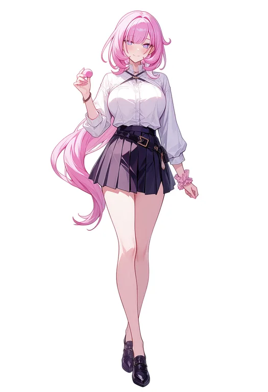 masterpiece, best quality, score_7, newest, anime screenshot, official art, 1girl, Gentle, fair, slender thighs, ultra-short pleated skirt, vibrating egg, flushed cheeks, soft moans
elysia (honkai impact), (flat color:1.3), hard cel shading, thin crisp lineart, high key daylight, vivid primary palette, bright clean background