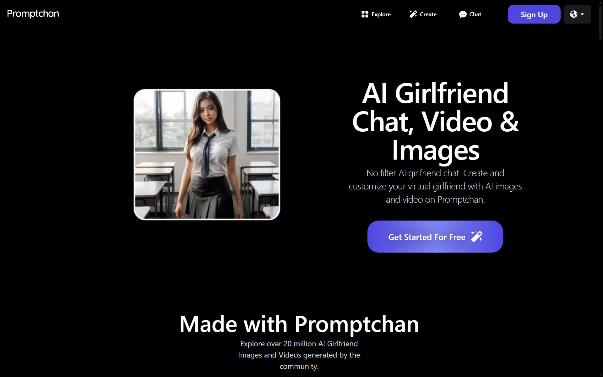 Promptchan AI homepage